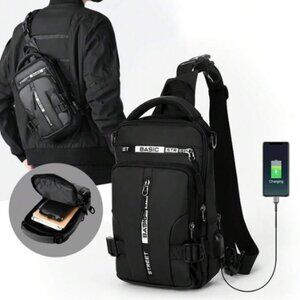 Men's Sling Crossbody Bag Anti-theft Chest Shoulder Messenger BackPack USB Port